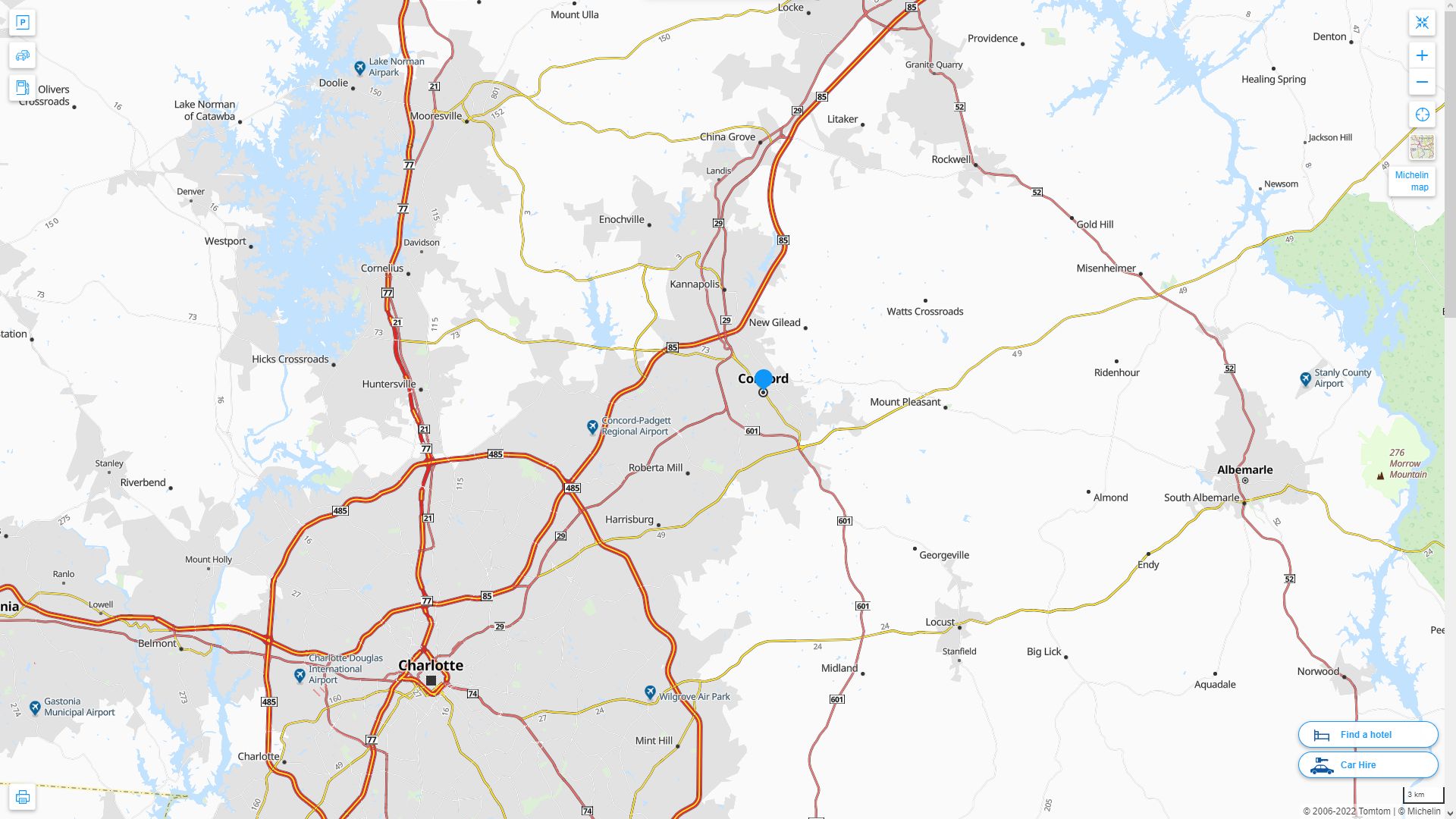 Concord North Carolina Highway and Road Map